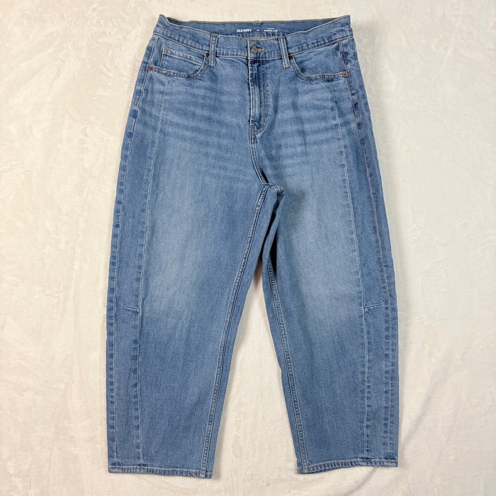 Old Navy Barrel‎ Leg Jeans Womens 14 Blue Excellent High Rise Tapered Denim